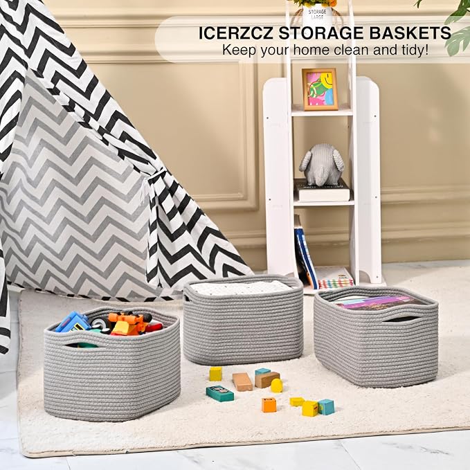ICERZCZ Small Storage Baskets for Shelves Organizing, Woven Cotton Rope Baskets - Image 6