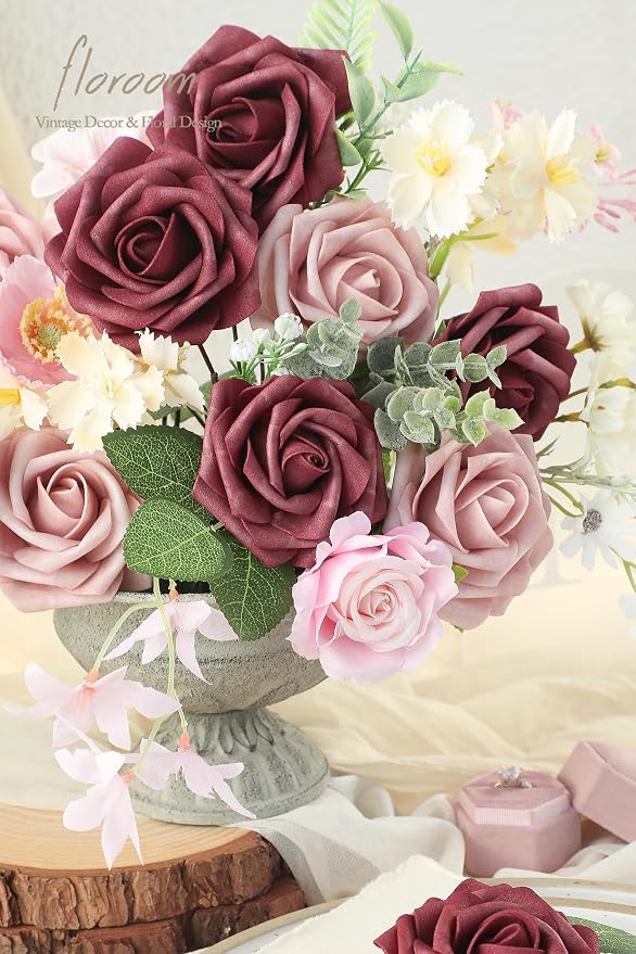 Artificial Flowers 25pcs Real Looking Cinnamon Rose & Shabby Pink Foam Fake - Image 5