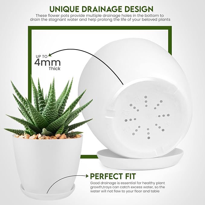 Plant Pots Indoor with Drainage, 5 Pack Multi-Size Planters Set - Image 3