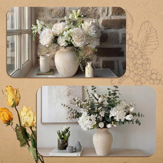 2 Pcs Rustic Farmhouse Vase Terracotta Clay Vase White Pottery Decorative - Image 6