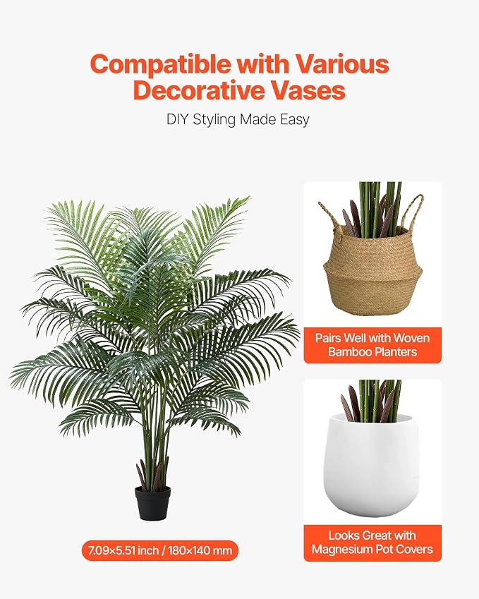 VEVOR Artificial Areca Palm Tree 6 ft, Fake Palm Tropical Plants - Image 5