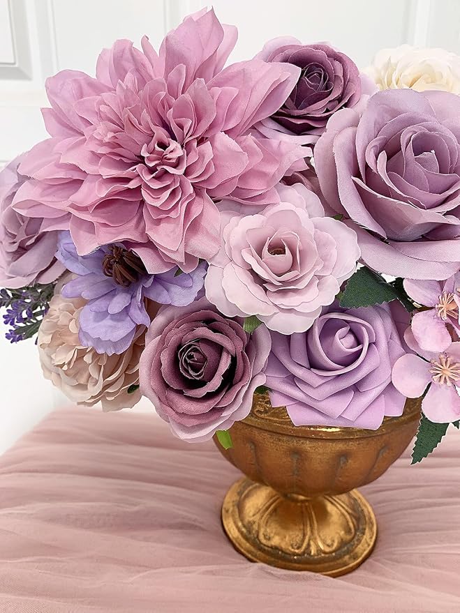 FACINOC Roses Artificial Flowers Purple Bouquet Violet Fake Flower Box Set | - Image 7