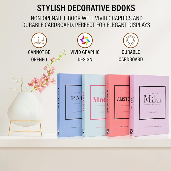 4 Pcs Decorative Books | Faux Pastel Coffee Table & Shelf Decor | Soft Muted - Image 9