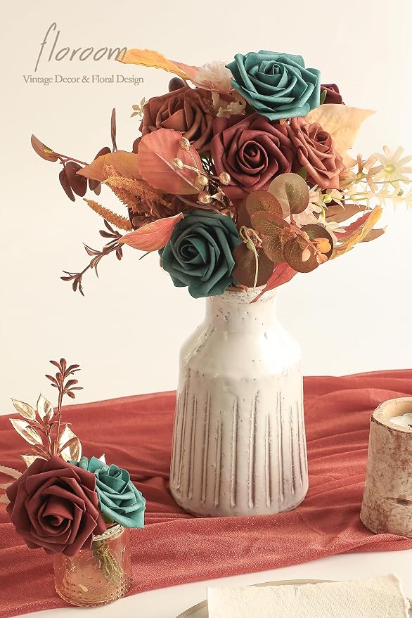 Artificial Flowers 25pcs Real Looking Dark Teal Foam Fake Roses - Image 6