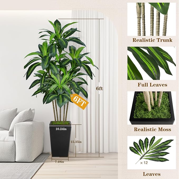 Flydeer 6FT Artificial Dracaena Tree - Image 2