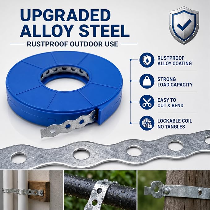 32.8FT Heavy Duty Perforated Metal Strapping, Galvanized Pipe Hanger Strap - Image 2