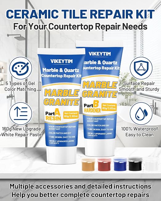 Tile, Marble and Granite Repair Kit, Fix Holes Dents Defects | 160g/5.64oz - Image 7
