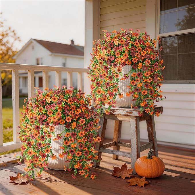 Artificial Fall Fake Flowers for Outdoor Decor, Look Real Autumn Silk Flower by INQCMYPlantRack