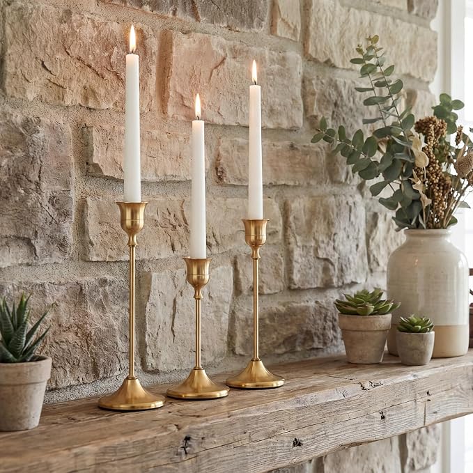 Set of 6 Brass Gold Candle Holders Metal Candlestick Holders Home Decor | - Image 6