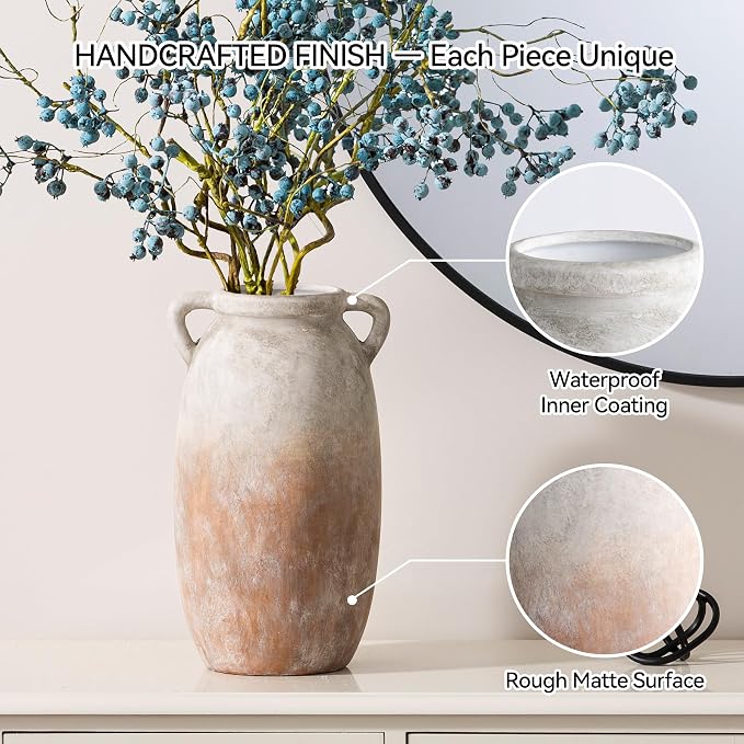 Dobbyby Ceramic Flower Vase 12 inch Farmhouse Rustic Vase Decorative Pottery - Image 4