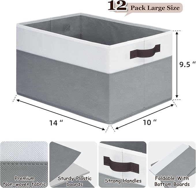 12 Pack Large Storage Baskets for Shelves | Fabric Closet Organizers and - Image 2