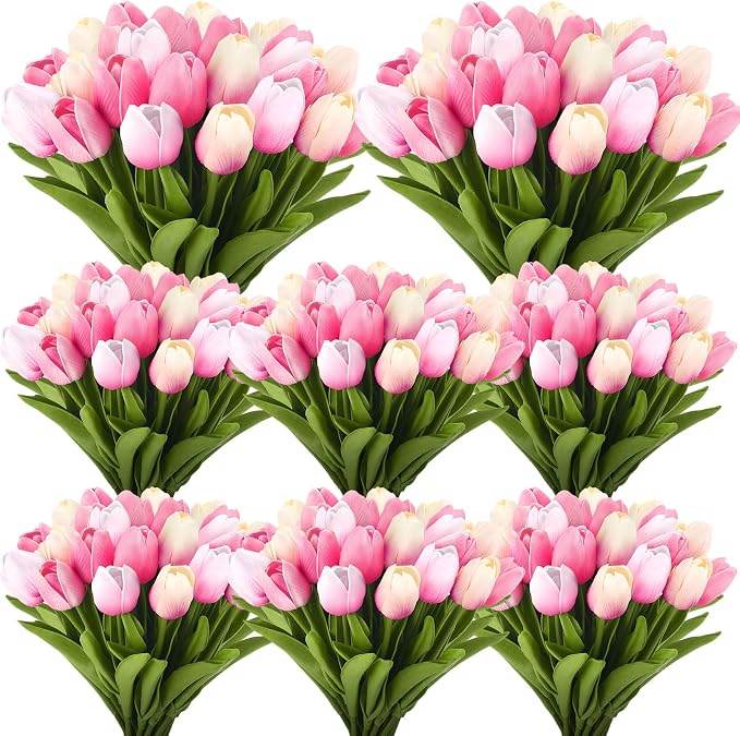 Janinka 60pcs Artificial Tulip Flowers Fake PU Tulips Faux Latex Bouquet Flower by Janinka