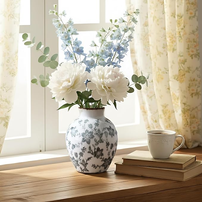 SIDUCAL Ceramic Vintage Vase, 5.83 Inch Retro Ice Cracked Chinoiserie Floral - Image 5