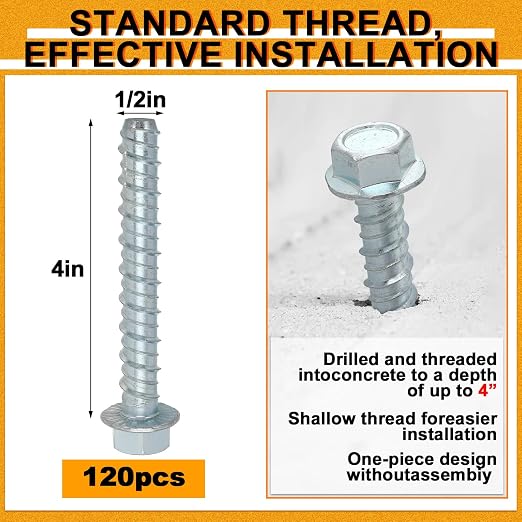 Hicarer 120 Pack 1/2 x 4 Inch Concrete Screws Galvanized - Image 2