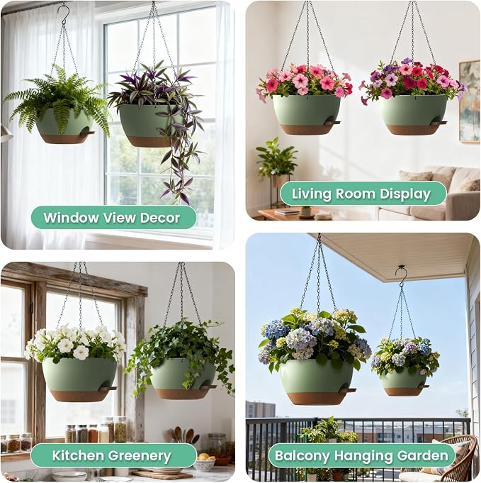 UOUZ 13 Inch 2 Pack Large Self Watering Hanging Planters - Image 6