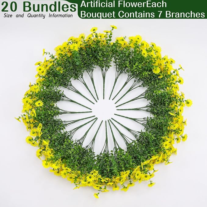 Alupssuc 20 Bundles Artificial Daisies Flowers Fake Silk Plant - Image 2