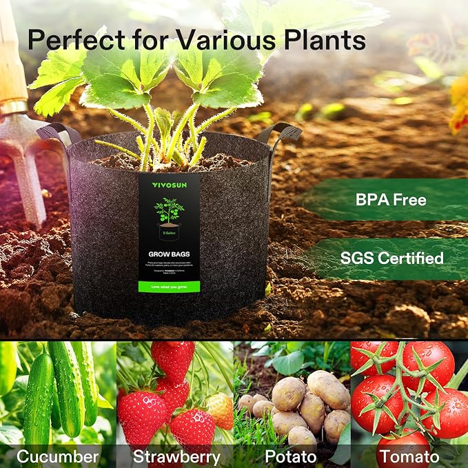 VIVOSUN 5-Pack 5 Gallon Plant Grow Bags Fabric Pots - Image 7