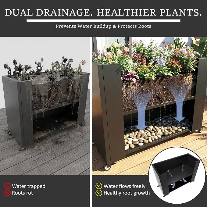 Metal Planter Box with Wheels, Rectangular Planter Raised Garden Bed - Image 6