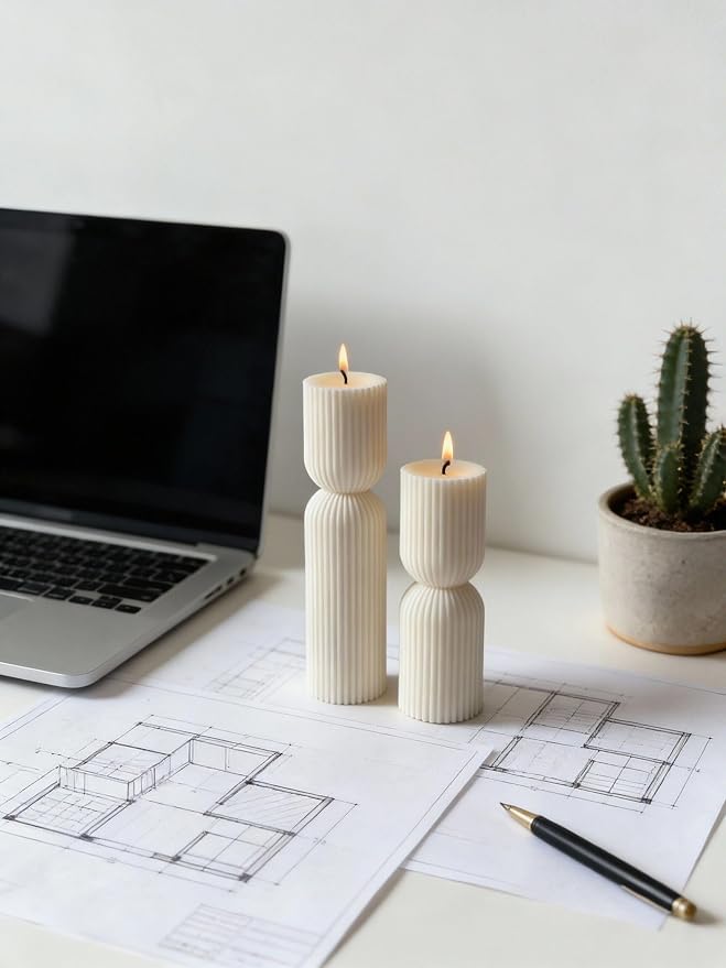 2 PCS Ribbed Pillar Candles Set, Soy Wax Scented Pillar Candles - Image 7