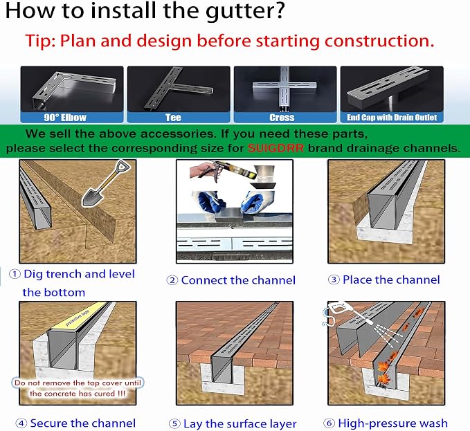 304 Stainless Steel Trench Drain Kit, Narrow Channel Drain - Image 5