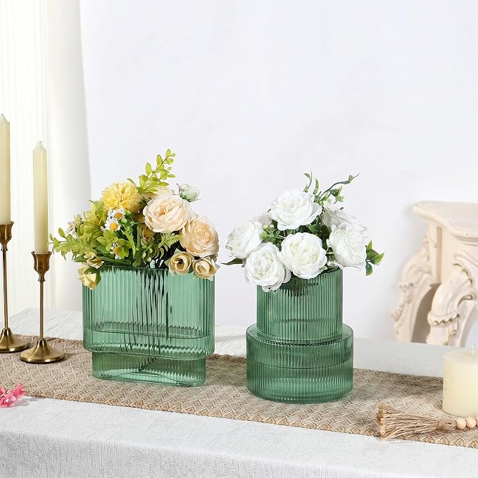 Green Glass Vases, Modern Glass Vase - Image 2