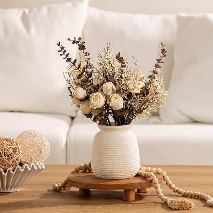 Ceramic Flower Vase, Small Rustic Farmhouse Vases Home Decor, Short Pottery - Image 4