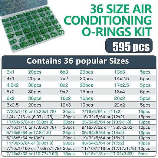 OLOMZ 595PCS O-Ring Kit, 36 Sizes Metric & SAE Green NBR Rubber O Rings - Image 2