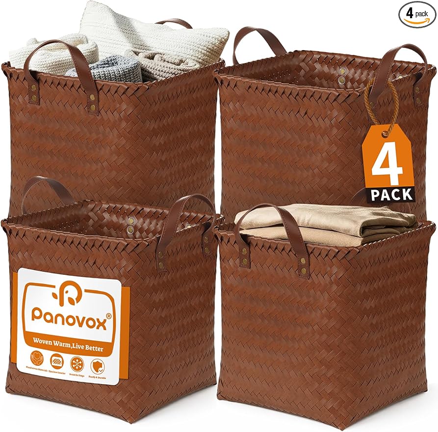 Wicker Storage Baskets, 4 Pack Woven Baskets by Panovox