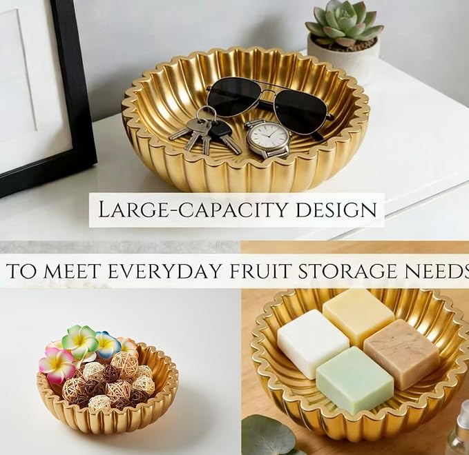 Ruffle Decor Large Decorative Bowl, fruit bowl kitchen stone bowl, bowl decor - Image 5