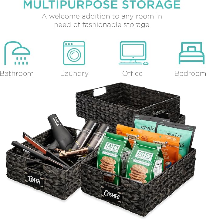 Best Choice Products Set of 4 16x12in Large Water Hyacinth Pantry Baskets - Image 6