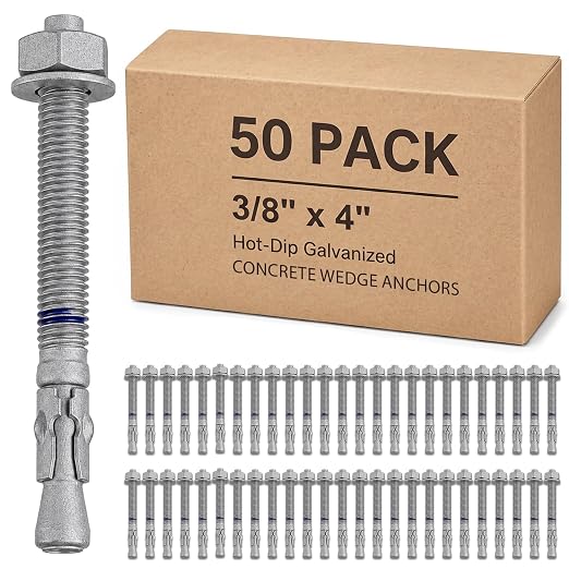 Flutesan 50 Pcs Hot Dip Galvanized Wedge Anchors 3/8" x 4", Heavy Duty Concrete by Flutesan