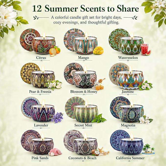 Scented Candles Gift Set, 12 Pack Soy Wax Aromatherapy Candles | 12 Summer - Image 2
