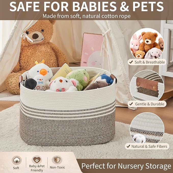 Laundry Hamper with Handles, 72L Rope Laundry Basket, toys and laundry in - Image 8