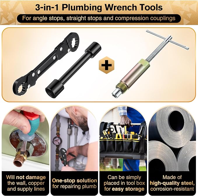 Feekoon 3 in 1 Plumbing Tools Angle Stop Wrench Kit - Image 6