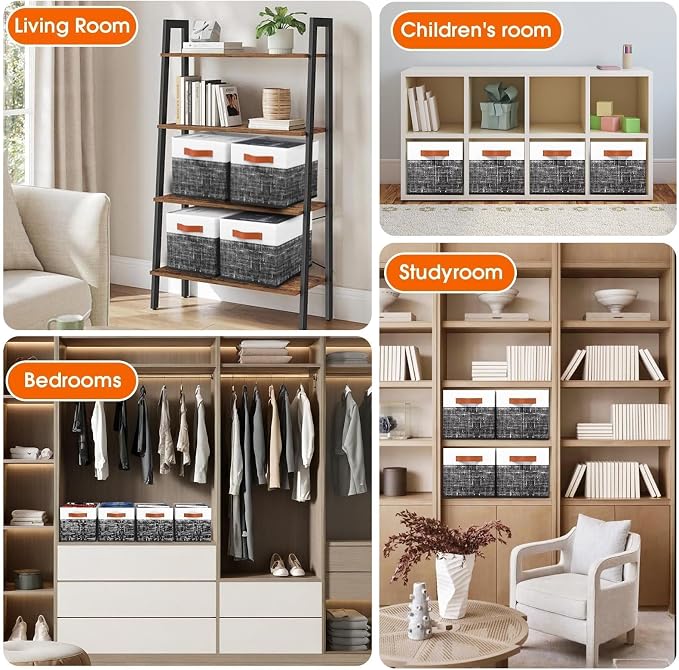 Collapsible Storage Baskets for Shelves, 4 Pack Foldable Fabric Storage Bins - Image 5