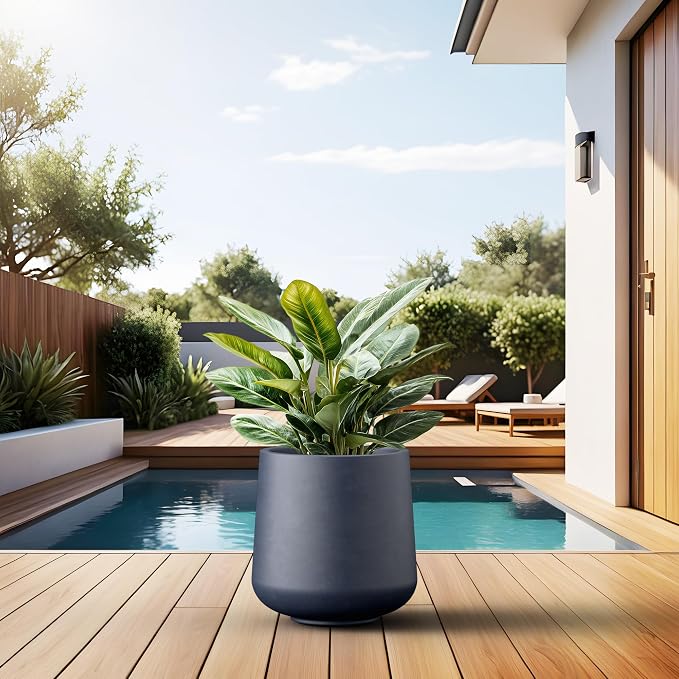 Kante Accent Round Curved Charcoal Concrete Planter 13" Dia, Outdoor | Rubber - Image 6
