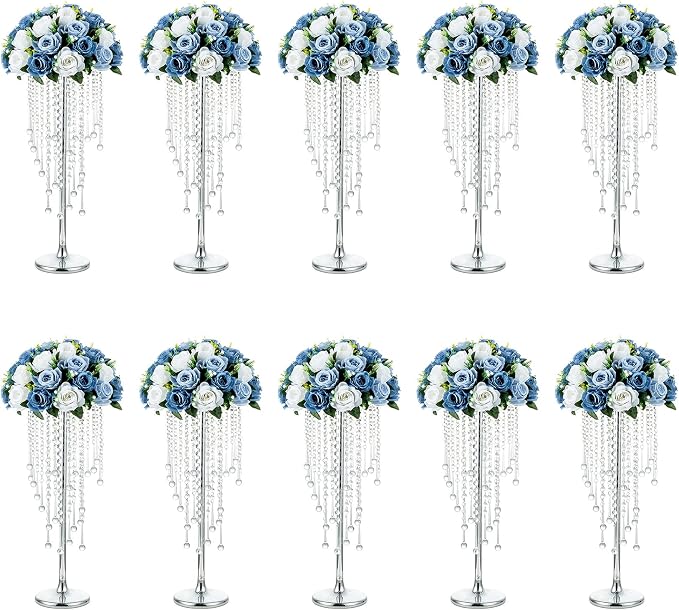 NUPTIO Tall Silver Centerpiece for Table, for Flowers Arrangement, Anniversary by Nuptio
