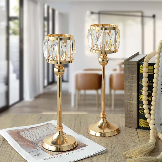 2 Piece Crystal Bowl Tealight Candelabra Votive Candle Stands, Wedding - Image 3