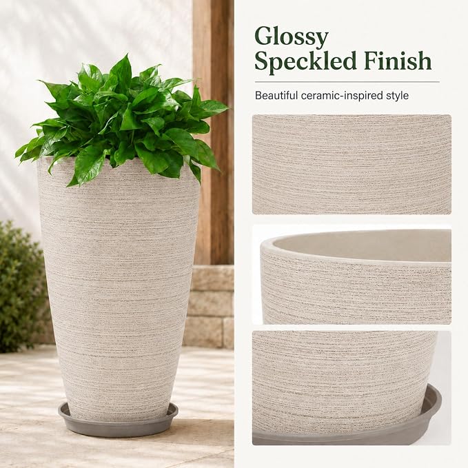 Neoaider Set of 2 Tall Planter, 21 inch Large Plastic Planter, Oat Color | - Image 5