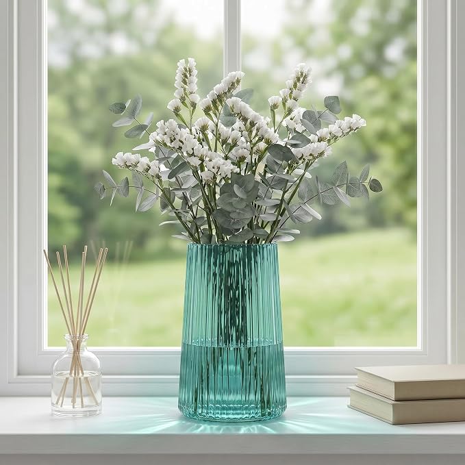 Green Glass Vase for Flower, Flower Vase for Bouquet, Modern Glass Vases - Image 3