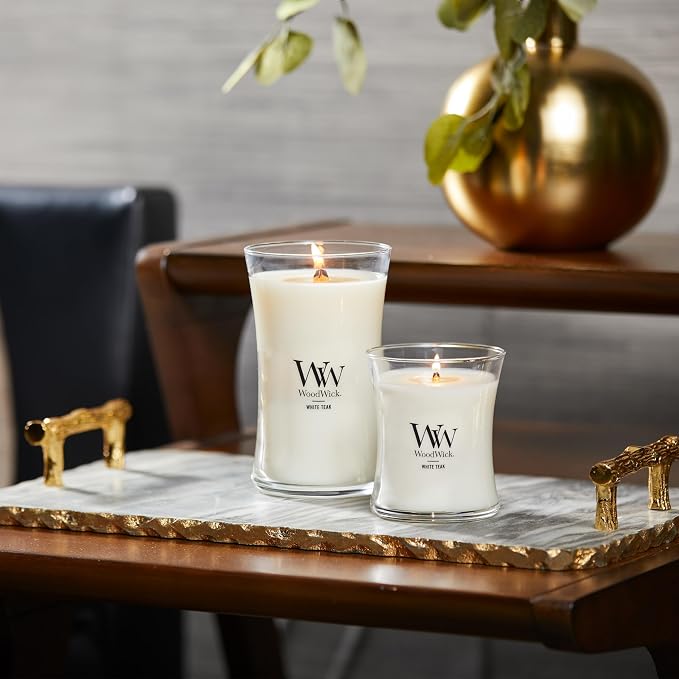 WoodWick Large Hourglass Candle in White Teak Premium Soy Blend Wax - Image 5