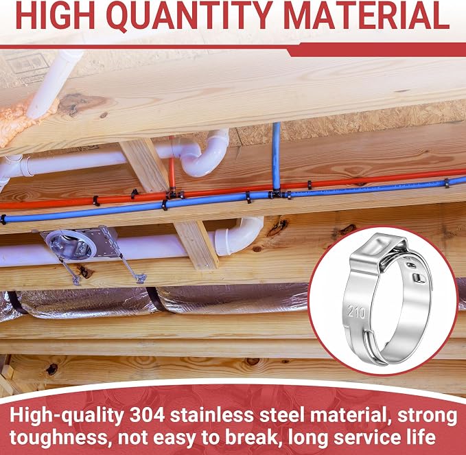100 Pcs 5/8 Inch Pex Cinch Clamps, 304 Stainless Steel Crimp Rings Single Ear - Image 5