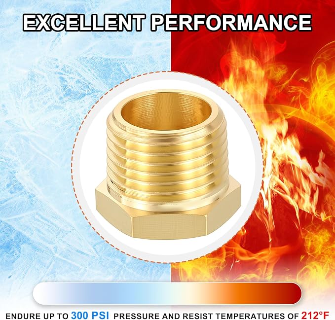 2 Pack Male to FeMale Adapters, 1/2" MNPT x 1/4" FNPT Threaded Brass Hex - Image 7
