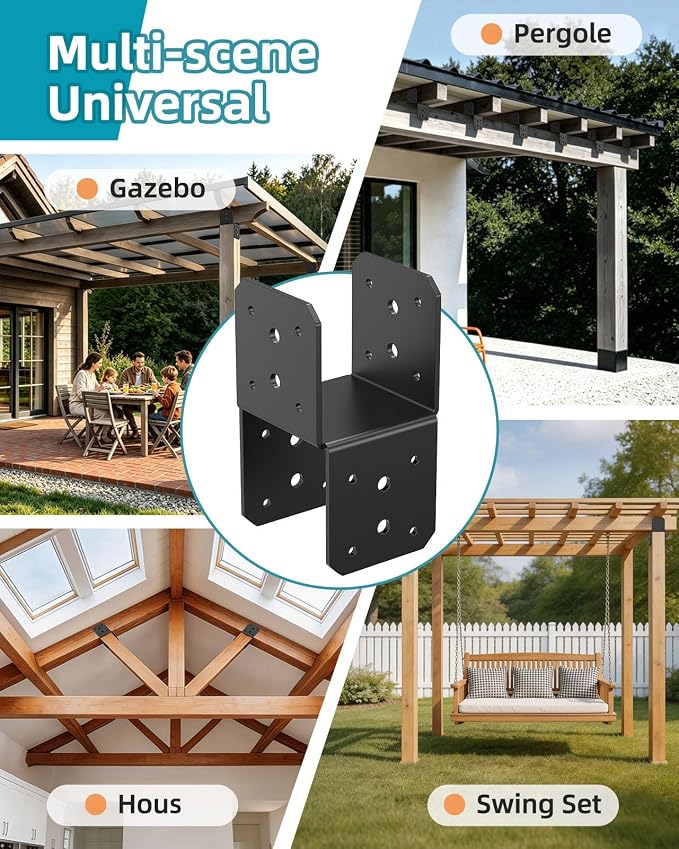 4x4 Post Bracket Kit for Wood Posts, Beams | Inner Size 3.5" x 3.5", Heavy-Duty - Image 7