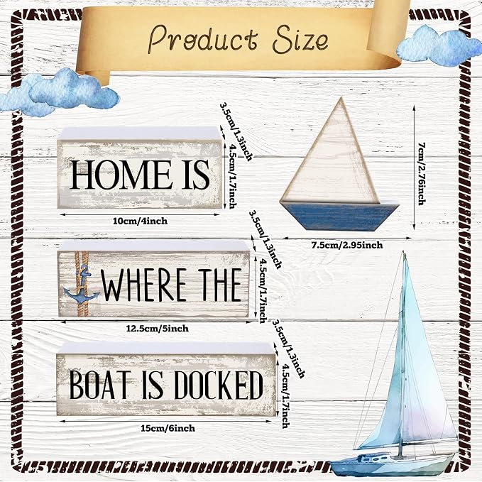 Conelist 4 Pcs Farmhouse Table Decoration Home Sweet Decor, Home Boat | This is - Image 2