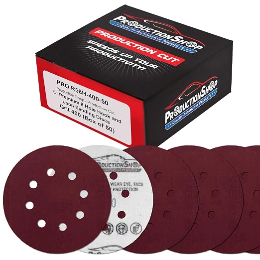 ProductionShop Premium 5" Red 8-Hole Pattern 400 Grit Sanding Discs, Box of 50 by ProductionShop