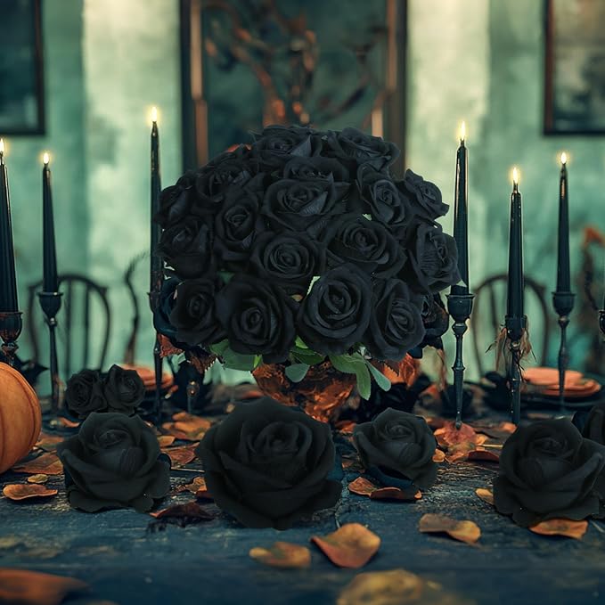 50 PCS Fake Black Roses, Artificial Flowers Bulk, Realistic Silk Faux Roses | - Image 7