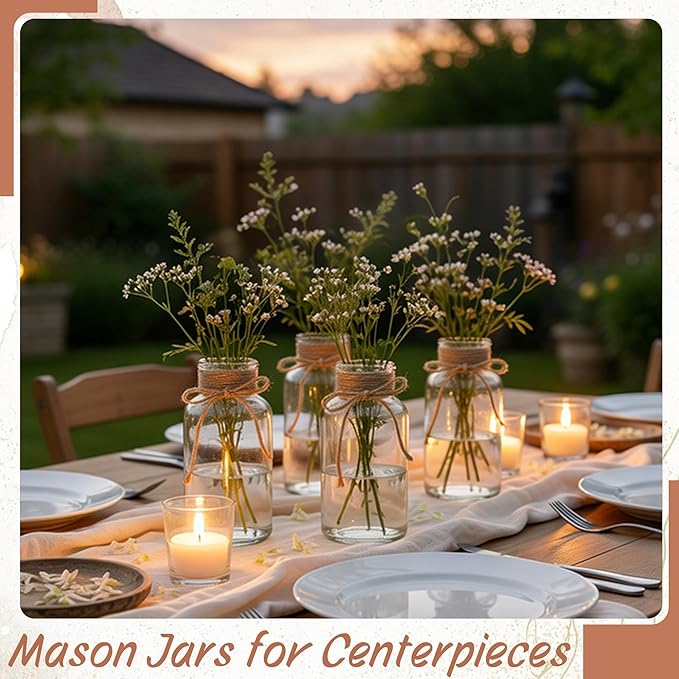 12 Pack Mason Jar Vases for Centerpieces, Wide Mouth Mason Jars - Image 4