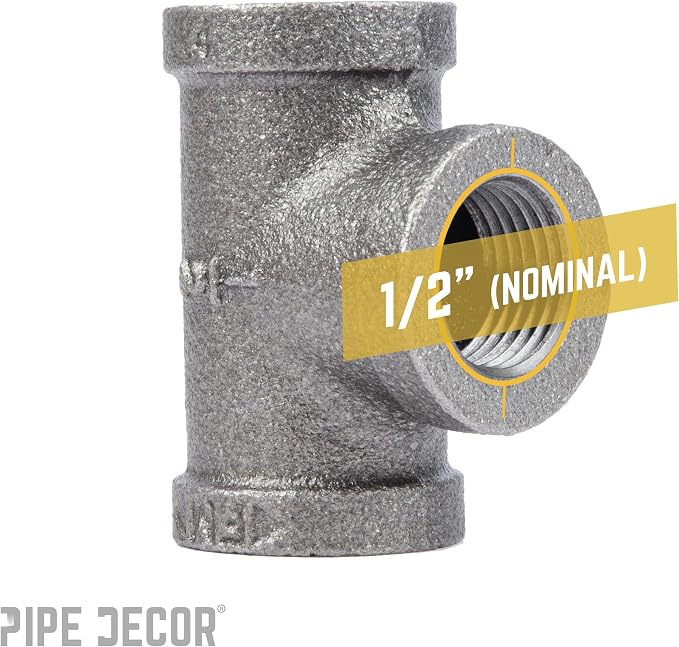 1/2" Tee Fitting, PIPE DECOR Black Malleable Iron Fittings Fit Standard 1/2 - Image 3