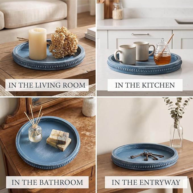 Hrastany Round Blue Wood Decorative Tray - Image 6